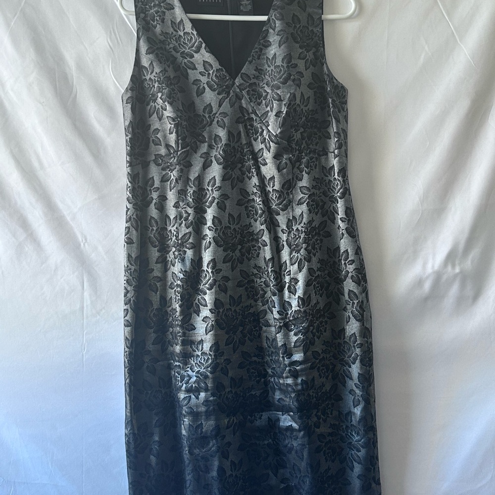 Liz Claiborne Black and Gray Floral Midi Dress